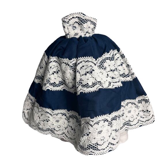 Vintage Handmade Barbie Dress Southern Belle Gown Navy Blue White Lace OOAK - Picture 2 of 16